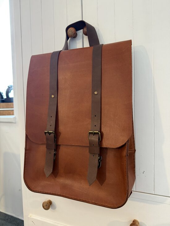 Dark brown leather backpack