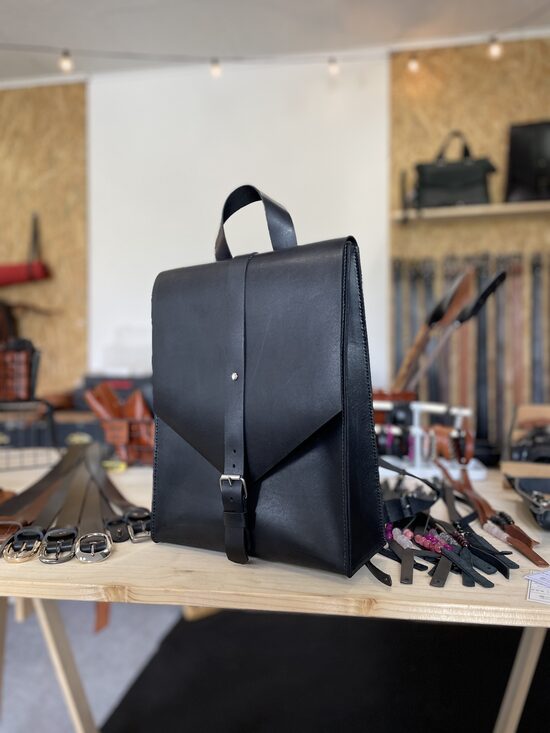 Black leather backpack