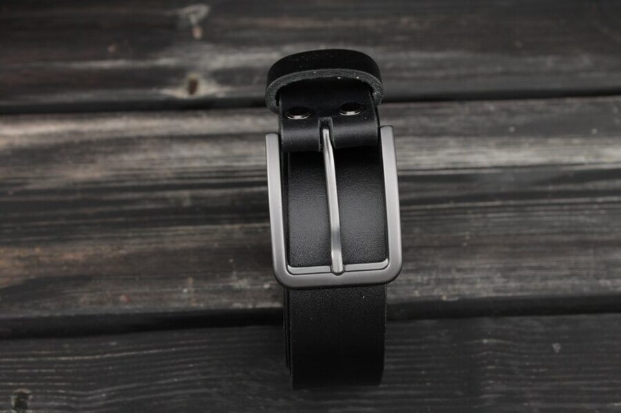 Black leather belt with gun metal color buckle
