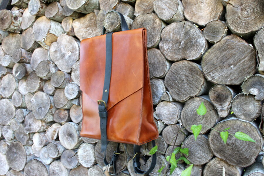 Light brown leather backpack